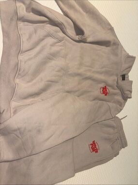 Women’s Taupe Sweatshirt and Sweatpants with Red Logo - White Fox